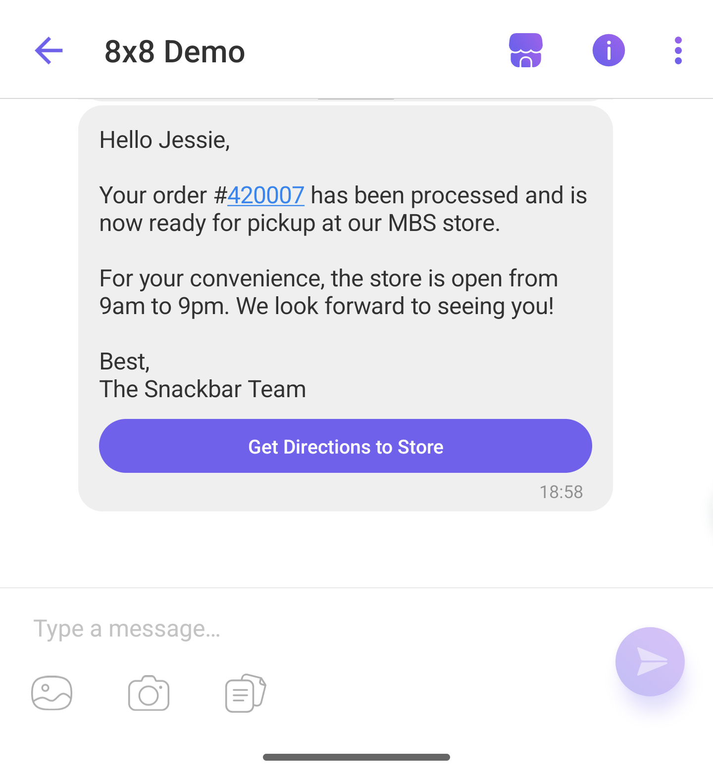 Viber Text and Button Message Example